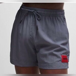 HUGO Dominica Grey Swim Shorts with Red Logo Patch Size XL NWT